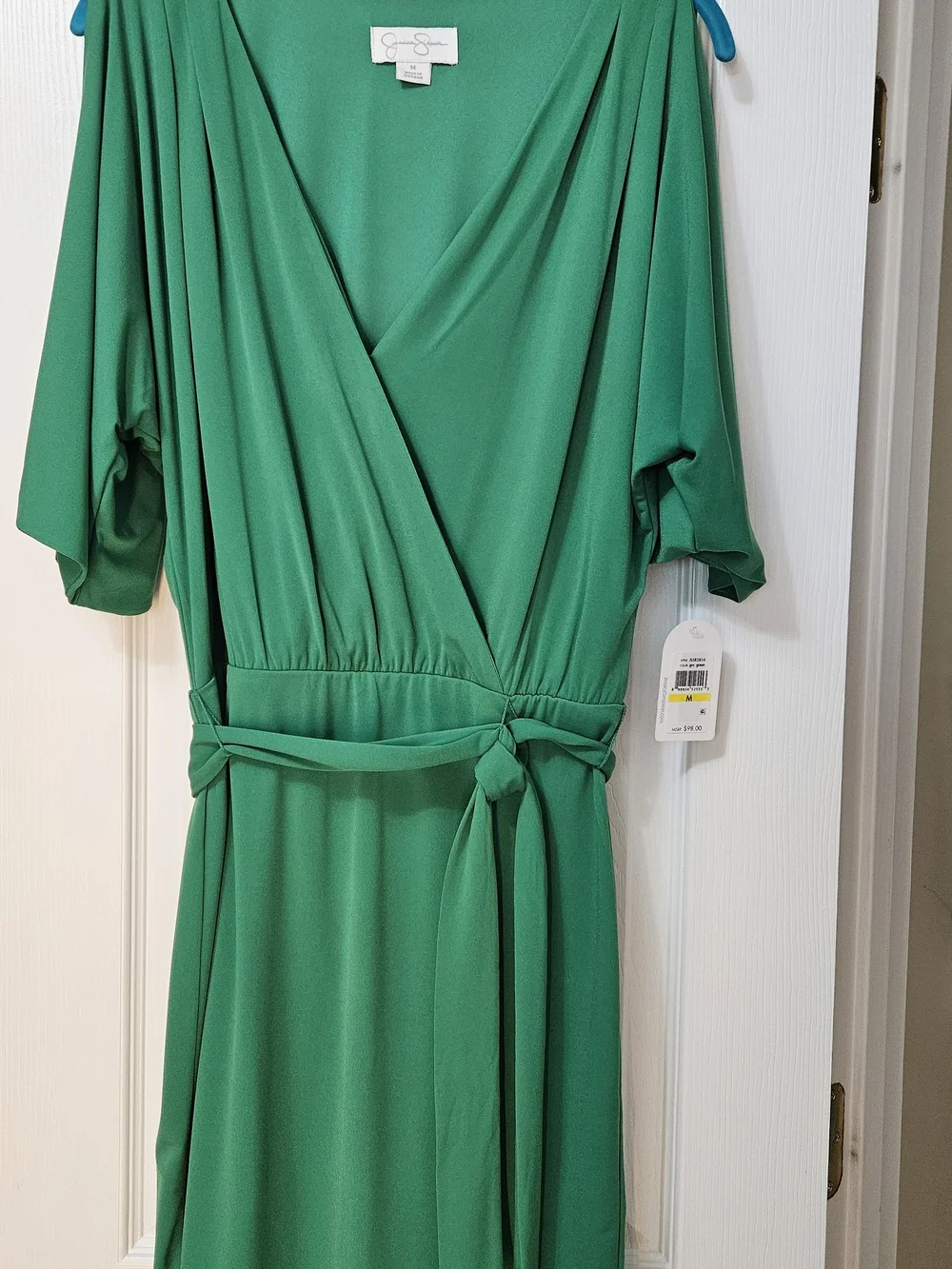 Jessica Simpson Emerald Green Wrap V-Neck Above Knee Dress 3/4 Sleeve M